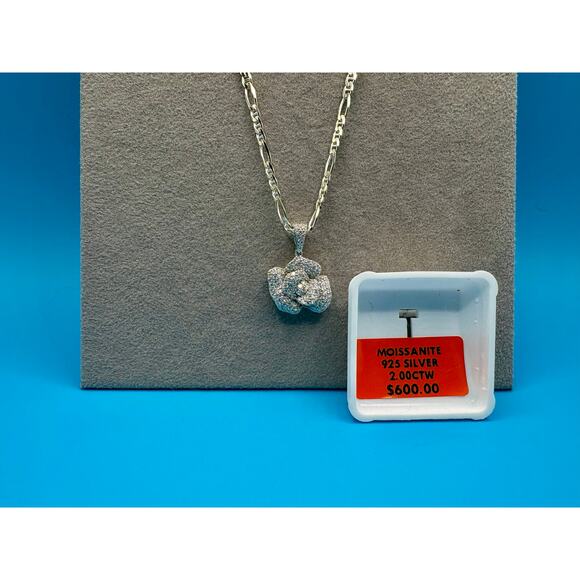 None and/or Unknown Jewelry - NEW 2ct. Moissanite Rose Pendant & 17" Figaro Chain, Stamped